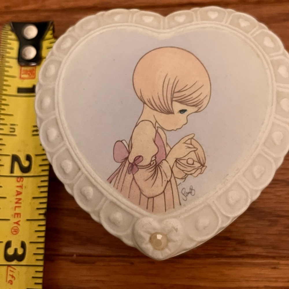 Precious Moments Heart Shaped Ceramic Dish w/Pearl Stone & June Birthday Quote